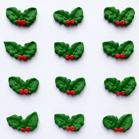 Holly leaves and berries royal icing decorations