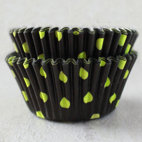 Black with Lime Green Polka Dots Cupcake Cups
