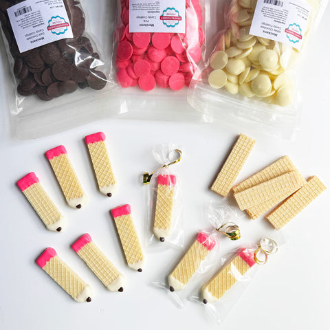 Back to School Pencil Wafer Cookies Made with Merckens Chocolate Melts