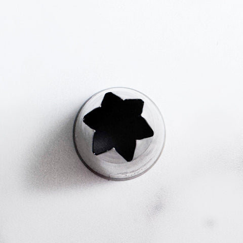 1M pastry tip view from overhead showing the open star design with 6 points.