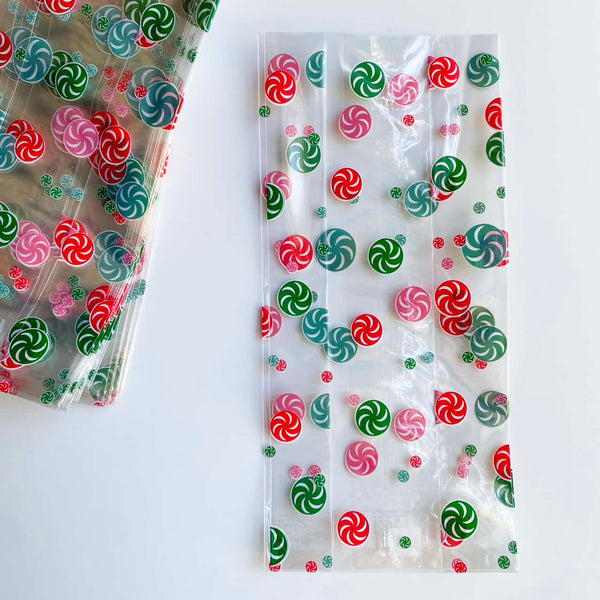 Peppermint Print Christmas Cello Bags