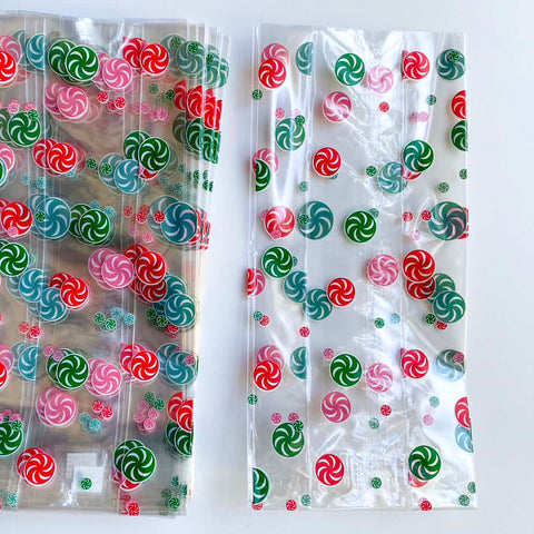 Peppermint print holiday cello bags