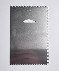 aluminum icing smoother and scraper with one smooth side and ridges on the other sides to make texture in buttercream