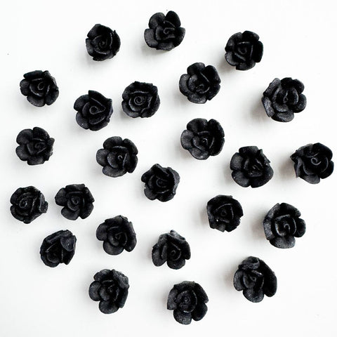 Mini black royal icing roses