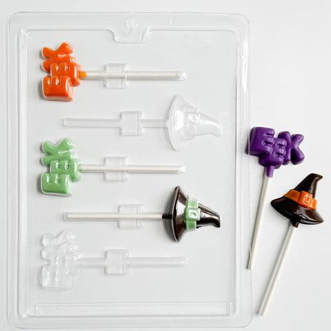 Witch Hat and Eek Lollipop Chocolate Mold - Halloween Chocolate Molds