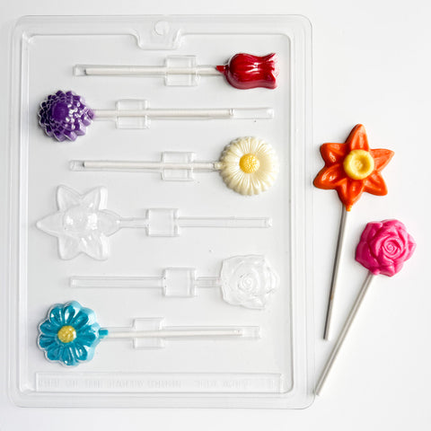 Assorted flower chocolate lollipop mold with 6 flower designs
