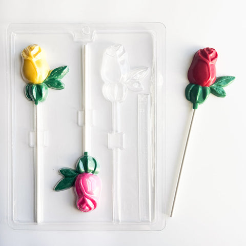 rose shaped lollipops made from long stem rose with leaves lollipop chocolate mold