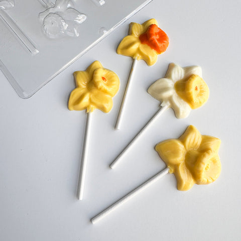daffodil lollipops with plastic daffodil chocolate mold