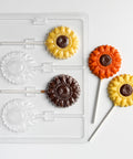 Medium sunflower chocolate lollipops made with a sunflower candy mold