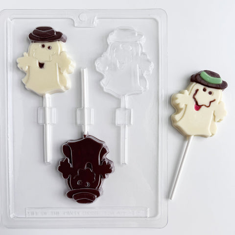 Scary Ghost With Hat Lollipop Chocolate Mold