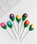 small daisy chocolate lollipops with plastic daisy chocolate mold