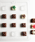 Squares with bows candy mold for making Christmas chocolates 