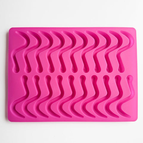 worm silicone mold for making gummies, molding chocolate, hard candy, and more. Mold makes 20 worms at a time.