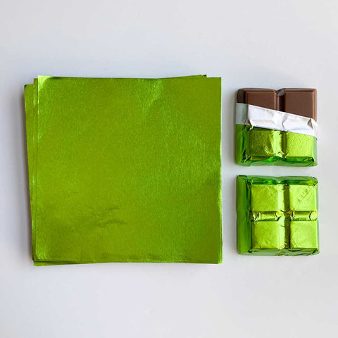 4x4 inch Lime Green Foil Candy Wrappers | Chocolate Bar Wrappers