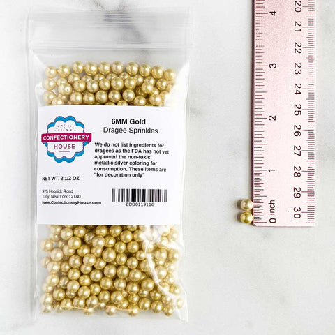 6mm Gold Edible Pearls Non Pareils Dragees Sugar Balls Cake Decorations 50g