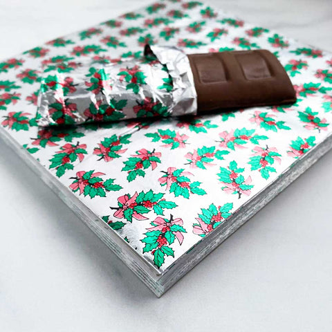 6x6 Holly Print Candy Foil Wrappers