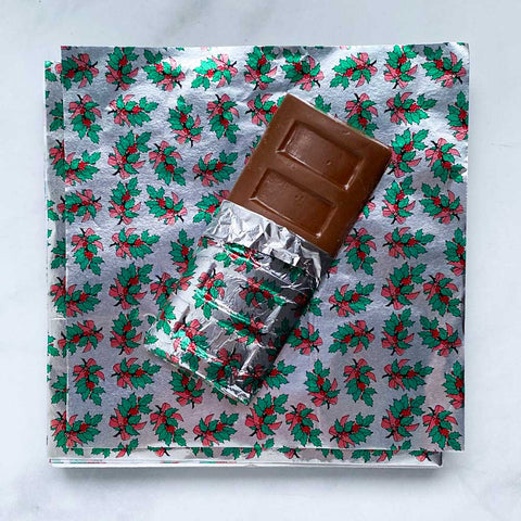 6x6 Holly Print Chocolate Foil Wrappers