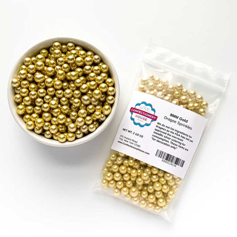 6mm Gold Edible Pearls Non Pareils Dragees Sugar Balls Cake Decorations 50g