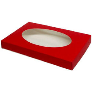 1/2 Pound Red Candy Boxes with Oval Window - Confectionery House