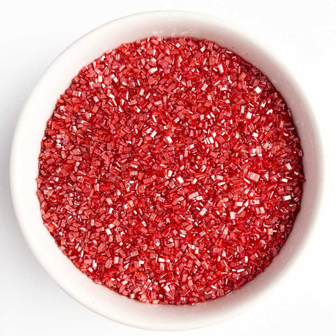 Red pearlized coarse sugar crystals