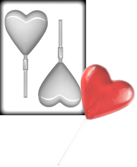 Large Smooth Heart Pop Hard Candy Mold and Lollipop
